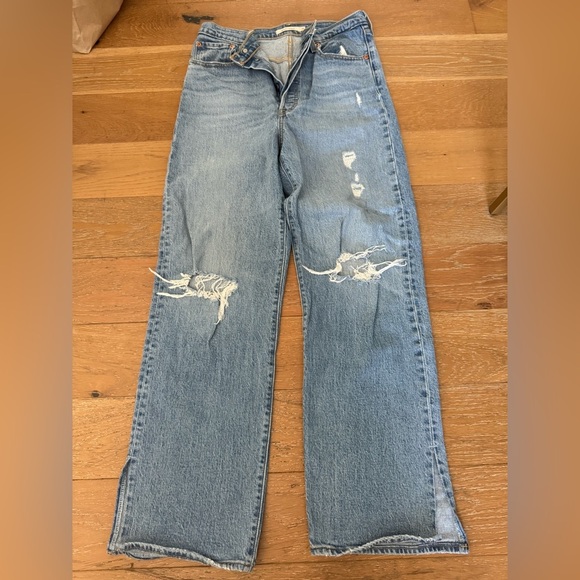 Levi High Waisted Ribcage Denim Straight Jean Medium Wash - Picture 1 of 8